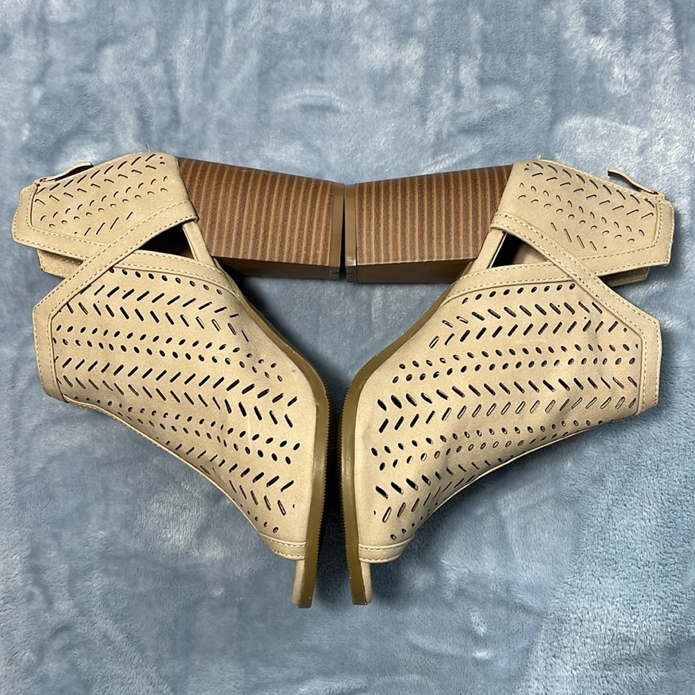 TOP Moda Tan Peep-Toe Ankle Booties - Picture 9 of 9